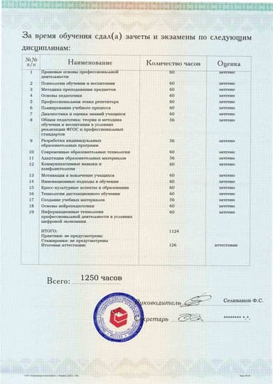 Образец приложения оборотная сторона (аттестационная работа) по программе Репетитор