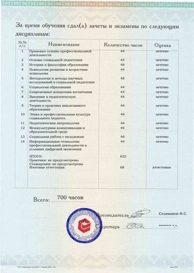Образец приложения оборотная сторона (аттестационная работа) по программе Социальная педагогика