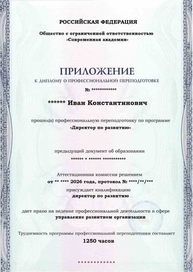 Образец приложения лицевая сторона (итоговое тестирование) по программе Директор по развитию