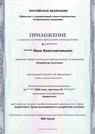 Образец приложения лицевая сторона (итоговое тестирование) по программе Разработка логотипа