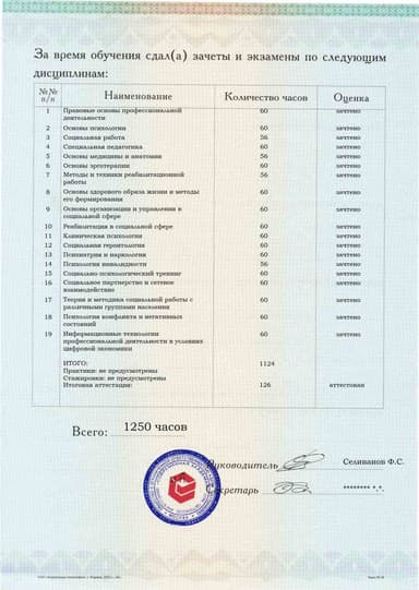 Образец приложения оборотная сторона (аттестационная работа) по программе Специалист по реабилитационной работе в социальной сфере: применение принципов и методов эрготерапии