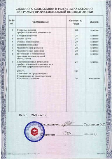 Образец приложения оборотная сторона (итоговое тестирование) по программе Художник