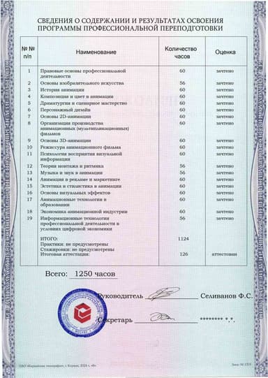 Образец приложения оборотная сторона (итоговое тестирование) по программе Художник-аниматор