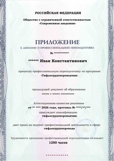 Образец приложения лицевая сторона (итоговое тестирование) по программе Тифлосурдопереводчик