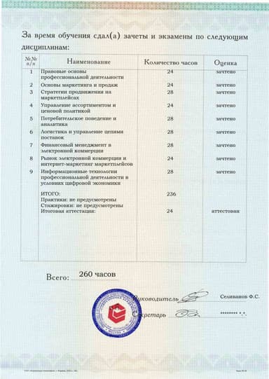 Образец приложения оборотная сторона (аттестационная работа) по программе Менеджер маркетплейсов