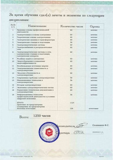 Образец приложения оборотная сторона (аттестационная работа) по программе Электрические станции, электроэнергетические системы и сети