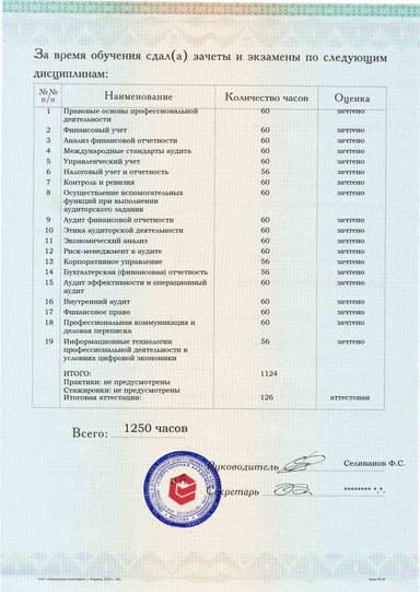 Образец приложения оборотная сторона (аттестационная работа) по программе Аудитор