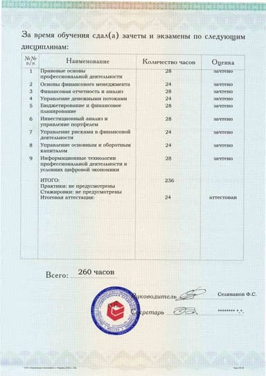 Образец приложения оборотная сторона (аттестационная работа) по программе Финансовый менеджмент